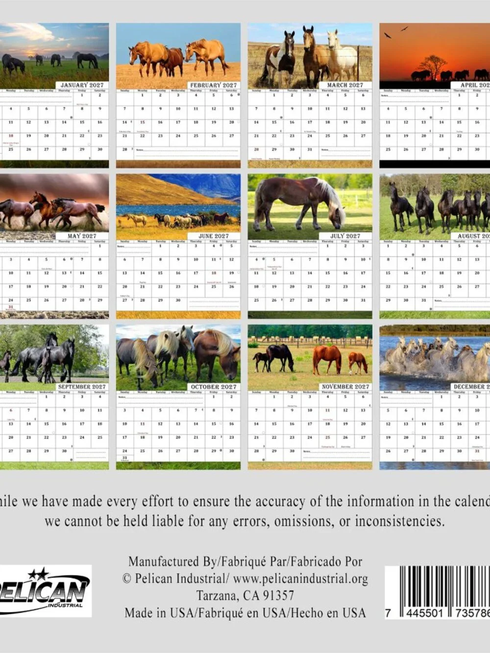 2027-12 Months Desk Calendar Desktop Planner with To-Do List (Horses)